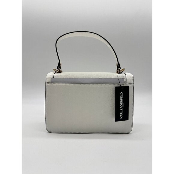KARL LAGERFELD Simone leather flap top handle small satchel (no long strap)WHITE - Picture 6 of 12